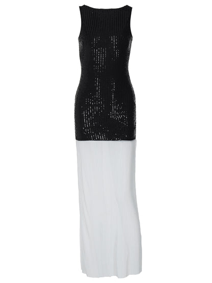 Vestido feminino feminino europeu e americano de verão 2026, sexy sem mangas sem mangas em patchwork, em estilo rua longo, plissado