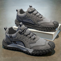 Sapatos masculinos de sola espessa outono 2025, antiderrapantes e resistentes ao uso, sapatos de proteção para obras de obra, sapatos desportivos para atividades ao ar livre masculinos