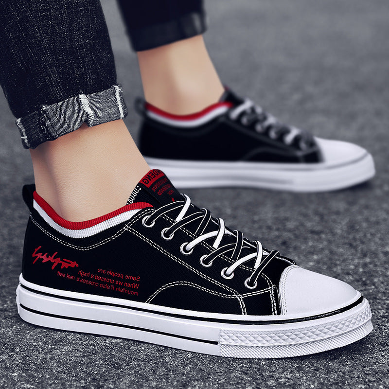 Novos sapatos de lona preta para homens na primavera, sapatos versáteis, respiráveis e modernos, sapatos casuais de snowboard ao estilo coreano para homens