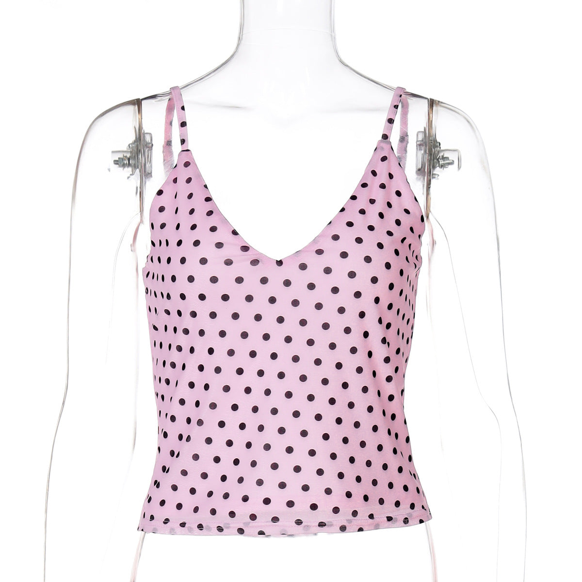 Moda feminina europeia e americana 2026 verão nova moda com estampado de bolinhas, rapariga sexy de decote em V versátil, justa e justa com camisola para mulheres