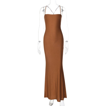 Bestsellers femininos europeus e americanos de verão, novo vestido de retalho de retalho sem alças sem alças de cor sólida para mulheres