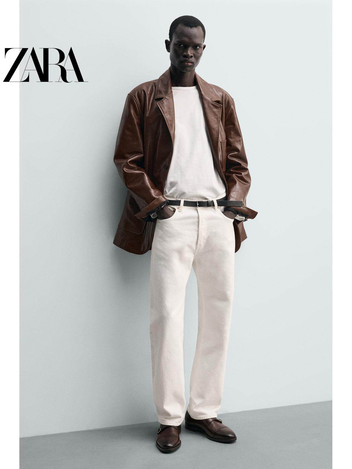 ZARA Coleção Primavera/Verão 2026 Sapatos Masculinos, Sapatos de Couro Marrom com Fivela Dupla, Sapatos Monk Sociais, 2410621 700