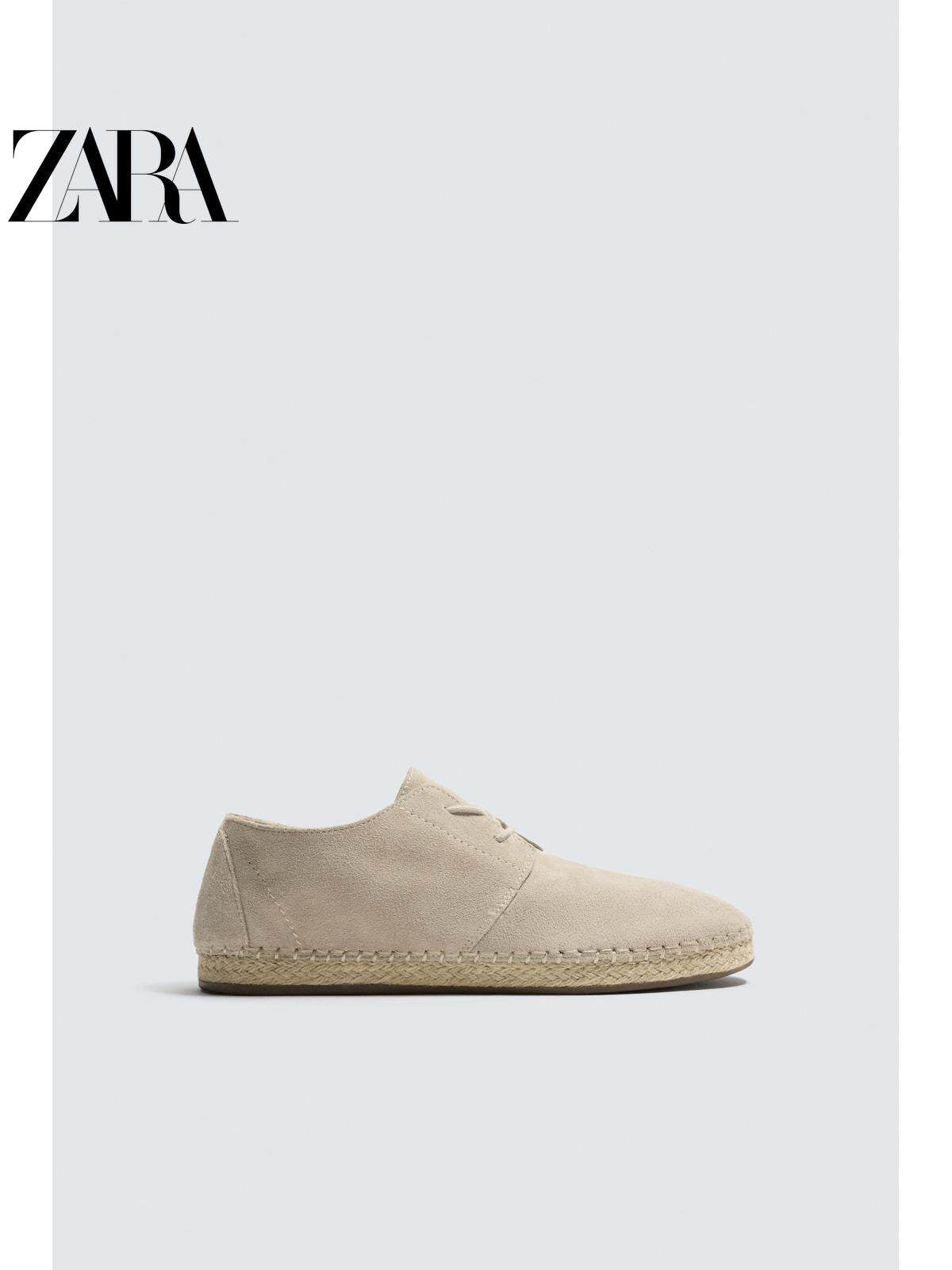 Sapatos masculinos ZARA Primavera/Verão 2026 com acabamento em camurça, bico redondo, estilo Derby, 2455720 002