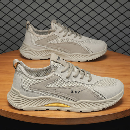 Sapatos masculinos de malha respirável de verão finos de malha oca, ténis desportivos casuais, calçado de trabalho masculino com humidade
