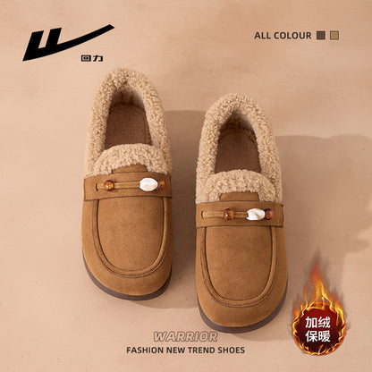 Sapatos Birkenstock quentes de inverno Warrior, sapatos femininos de um pé com calça confortável, sapatos confortáveis de algodão de cor sólida com sola fina para roupa exterior de inverno