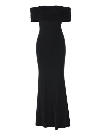 Novo vestido feminino elegante de palanquim de ombros descobertos, de ombros descobertos, transfronteiriço europeu e americano de verão 2025, longo e slim-fit