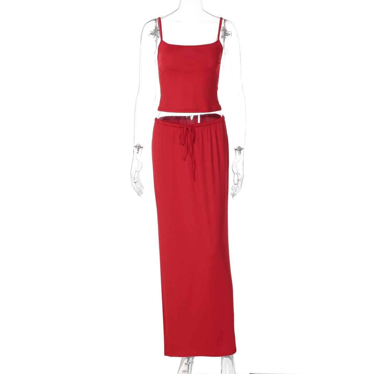 Novo Conjunto de Moda Transfronteiriça da Amazon: Camisola Pequena Slim Sexy, Saia Longa de Cor Sólida que Envolve as Ancas, Conjunto de Duas Peças para Mulheres
