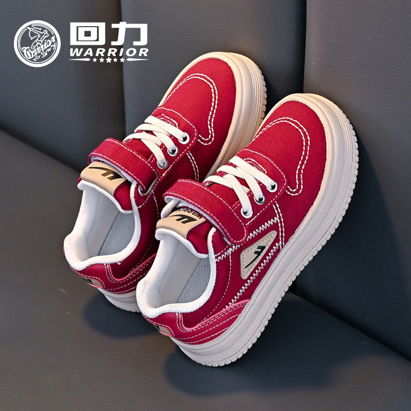 Sapatos vermelhos versáteis de lona, sapatos infantis Warrior, sapatos casuais masculinos e femininos, ténis baixos novos de outono, sapatos infantis de ensino médio a grande