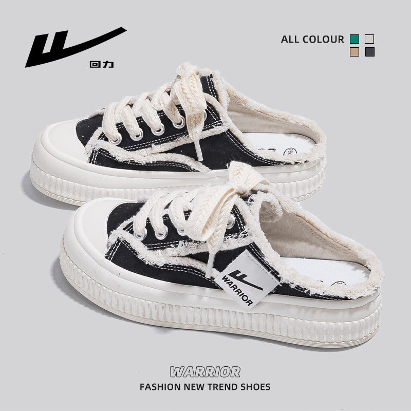 Sapatos de sola grossa ao estilo Warrior Chanel, roupa exterior fechada, sapatos de mendigo, novas chinelas de pele para primavera/outono 2025, sapatos femininos por grosso