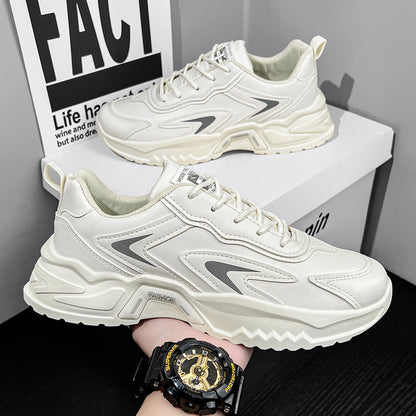 Sapatos masculinos de primavera, novos sapatos brancos versáteis e modernos de 2025, aumento de altura para desportos juvenis casuais, sapatos da moda do pai