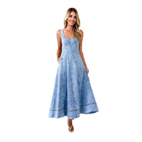 2025 Vestido de Ganga Longo Sem Mangas Sem Mangas Sem Costas Transfronteiriças para Mulheres Novas Mulheres Estilo Europeus e Americanos
