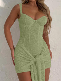 Vestido de Moda Transfronteiriço em renda Sexy com decote em V, cintura apertada na cintura, vestido com alças retalhadas e contornos de anca