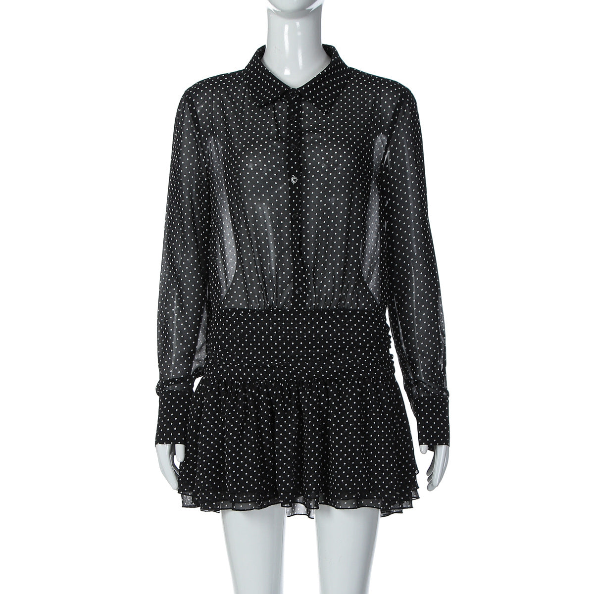 Vestido de moda POLO sexy com gola de bolinhas em chiffon, retalhos em camadas da Amazon, para mulheres