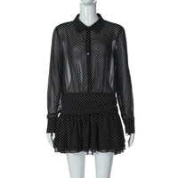 Vestido de moda POLO sexy com gola de bolinhas em chiffon, retalhos em camadas da Amazon, para mulheres