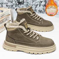 Botas Martin de homem, sapatos de trabalho engrossados e quentes forrados a polar de inverno, sapatos de algodão de neve vintage britânicos de gama média