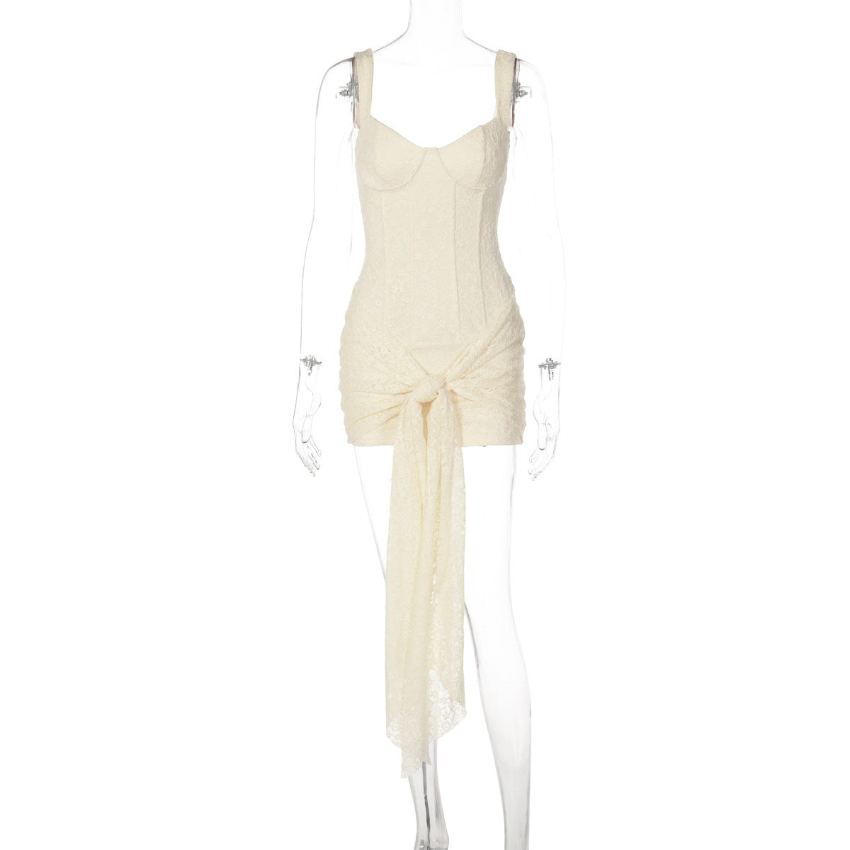 Vestido de Moda Transfronteiriço em renda Sexy com decote em V, cintura apertada na cintura, vestido com alças retalhadas e contornos de anca