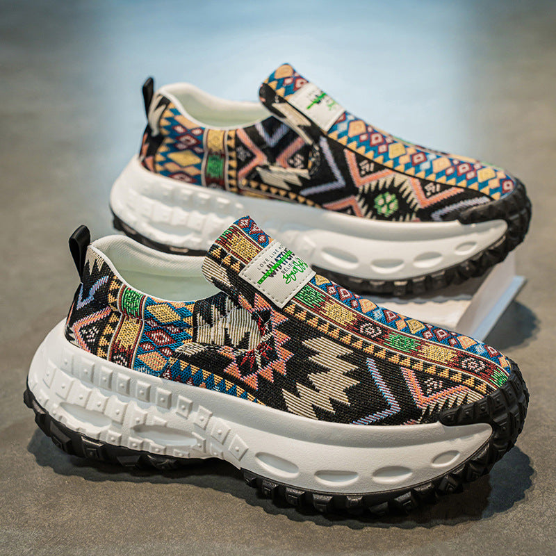 Sapatos masculinos: ténis de corrida de lona grossa com sola de verão, sapatos de pai com sola resistente ao desgaste para adolescentes