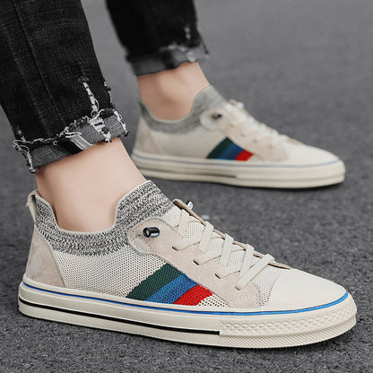 Sapatos masculinos de lona 2025 novos ténis desportivos respiráveis de primavera casuais versáteis, sapatos antigos de tecido de Pequim a calçar