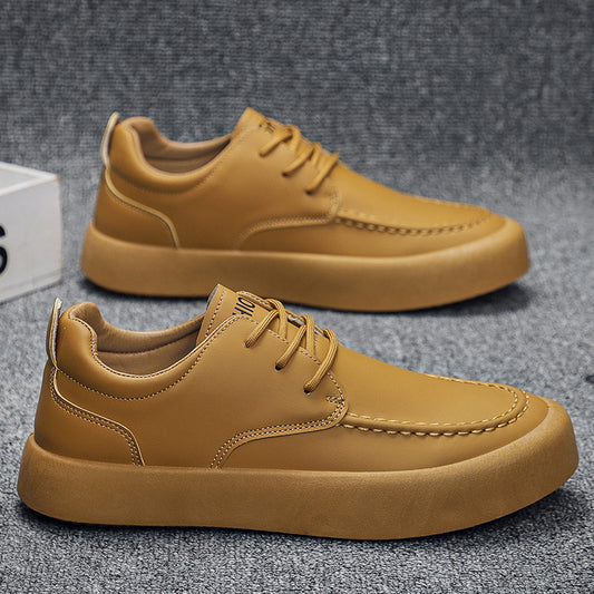 Homens Primavera 2025 Novos Sapatos Vintage, Versáteis Modernos de Pele Masculina De Sola Grossa, Ténis Impermeáveis Impermeáveis Antiderrapantes