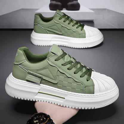 Sapatos masculinos com bico em conca, ténis novos de sola grossa da primavera 2025, sapatos desportivos casuais e na moda, sapatos brancos masculinos que aumentam a altura