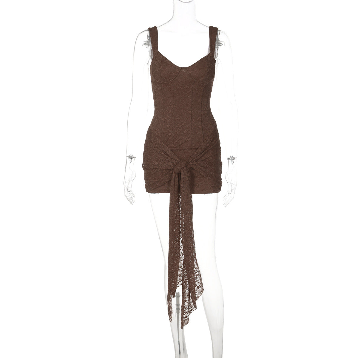 Vestido de Moda Transfronteiriço em renda Sexy com decote em V, cintura apertada na cintura, vestido com alças retalhadas e contornos de anca