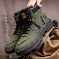Botas Martin de Homem Roupa de trabalho de outono de estilo britânico de cano alto Botas de trabalho amarelas grandes para camisola desportiva casual masculina para caminhadas ao ar livre com sola grossa