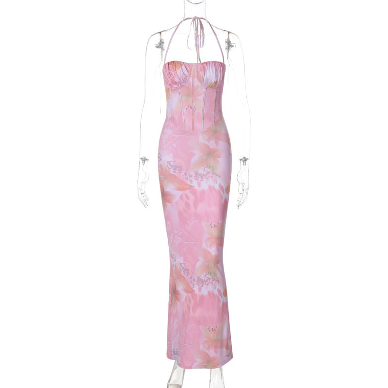 Vestido de estilo europeu e americano, dropshipping de moda ultrafronteiriço com alças estampadas e estampadas na Amazon