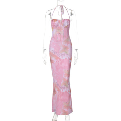 Vestido de estilo europeu e americano, dropshipping de moda ultrafronteiriço com alças estampadas e estampadas na Amazon