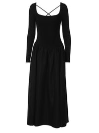 Vestido elegante estilo Hepburn francês 2026, vestido comprido estreito de cor sólida sem costas e amarração cruzada slim para mulher, dropshipping
