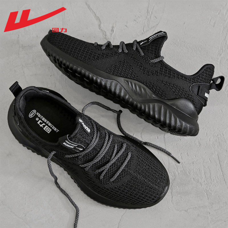 Sapatilhas desportivas Warrior com sola macia, novas sapatilhas de coco de malha respiráveis, sola leve de malha preta e sapatos casuais para homens