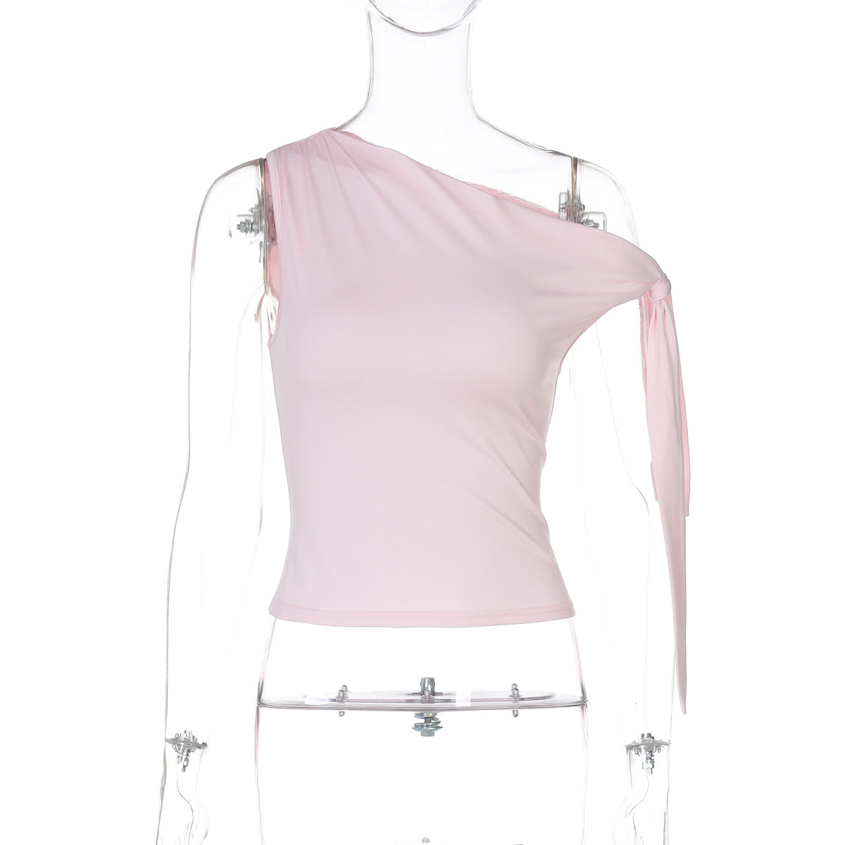 Moda europeia e americana da INS: nova camisola feminina feminina de cor sólida, alça de ombro único, alça justa, versátil e irregular para dropshipping