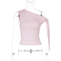 Moda europeia e americana da INS: nova camisola feminina feminina de cor sólida, alça de ombro único, alça justa, versátil e irregular para dropshipping