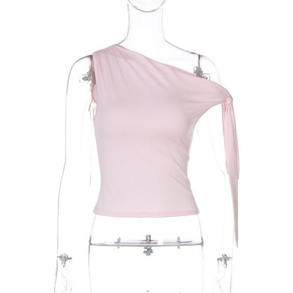Moda europeia e americana da INS: nova camisola feminina feminina de cor sólida, alça de ombro único, alça justa, versátil e irregular para dropshipping