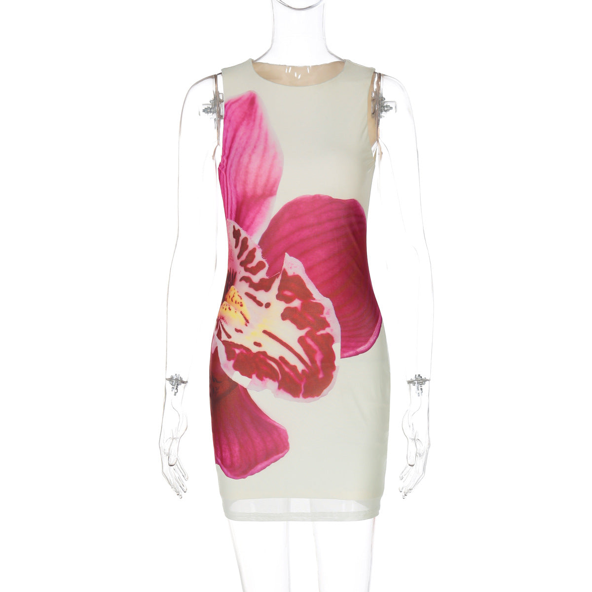 Vestido curto de lápis feminino feminino europeu e americano de 2025, novo vestido curto sexy, floral queimado, sexy, de malha slim fit que aperta a cintura para mulheres