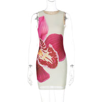 Vestido curto de lápis feminino feminino europeu e americano de 2025, novo vestido curto sexy, floral queimado, sexy, de malha slim fit que aperta a cintura para mulheres