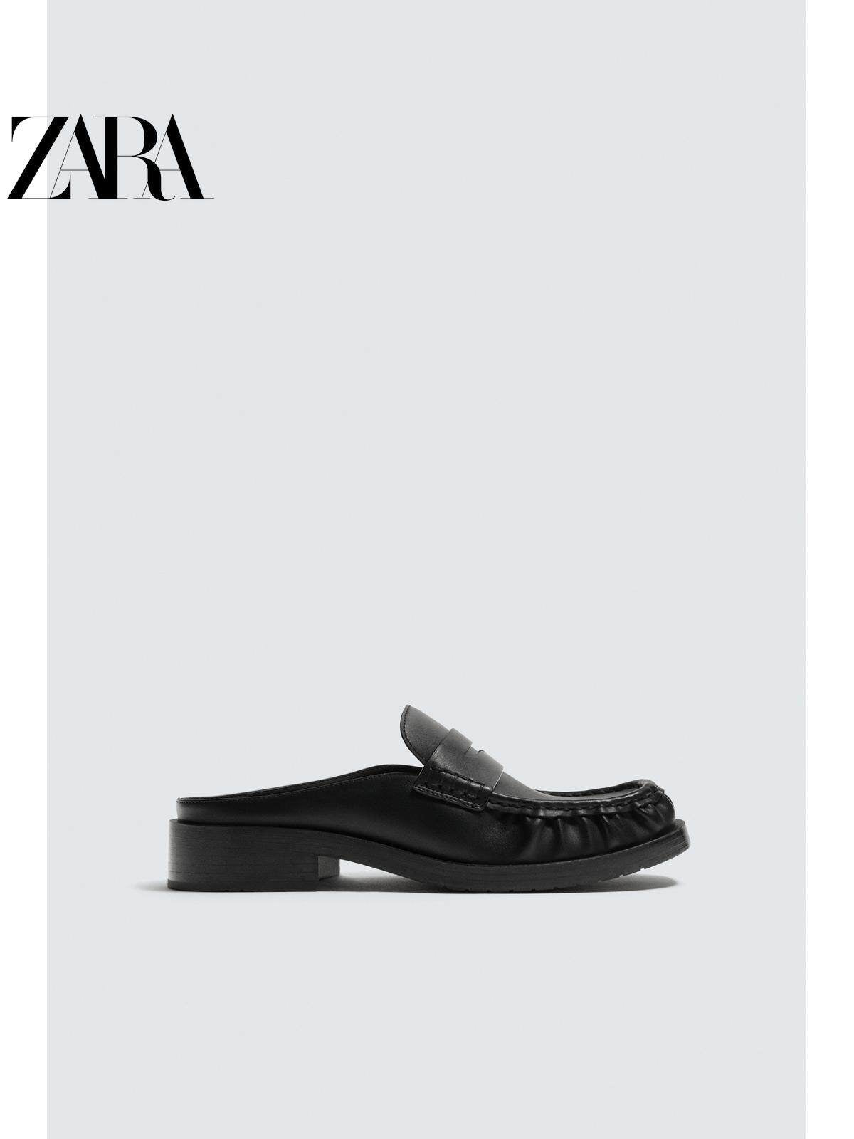 ZARA 2026 Primavera/Verão Novos Sapatos Masculinos Mocassins Pretos Simples de Bico Quadrado e Calcanhar Aberto 2619720 800