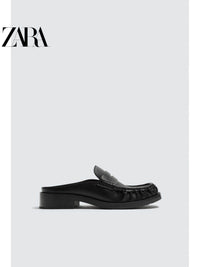 ZARA 2026 Primavera/Verão Novos Sapatos Masculinos Mocassins Pretos Simples de Bico Quadrado e Calcanhar Aberto 2619720 800