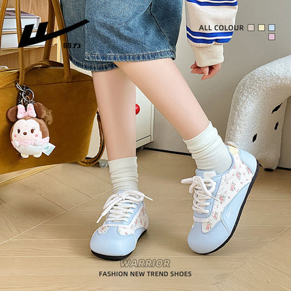 Sapatos casuais versáteis e de alto valor com blocos de cor Warrior, sapatos femininos coreanos elegantes e giros, sapatos de treino moral baixos e estilosos