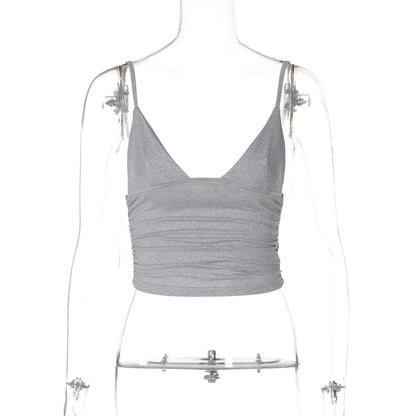 AliExpress INS estilo moda street style sexy de decote em V de cor sólida cropta, versátil slim fit camisola europeia e americana por grosso