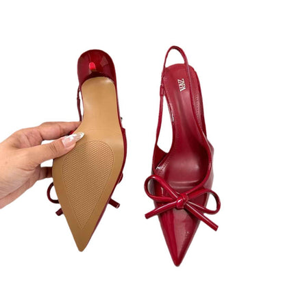 Novos sapatos transparentes na moda para mulheres, saltos altos altos baixos, sandálias de bico pontiagudo de uma linha com pressão, laços sociais de primavera e outono