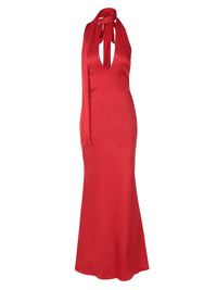Vestido feminino feminino europeu e americano de 2025, novo vestido sexy em V profundo com fita oca, fita de cor sólida, estilo maduro