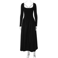 Vestido elegante estilo Hepburn francês 2026, vestido comprido estreito de cor sólida sem costas e amarração cruzada slim para mulher, dropshipping