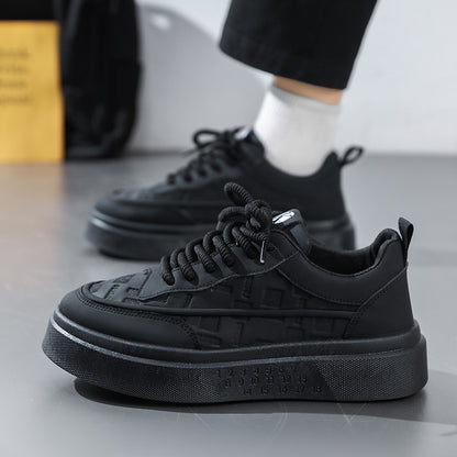 Sapatos de Homem Outono 2025 Novos Sapatilhos Desportivos Respiráveis Brancos de Sola Grossa, Sapatos de Painel de Pele de Homem de Homem Painel, Sapatos Casuais Modernos ao Estilo Coreano