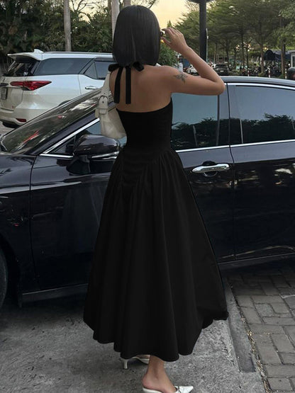 Vestido elegante e elegante para mulheres, vestido bestseller cross-fronteiriço da Amazon, de cor sólida, sexy com decote oco oco em V profundo
