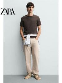 Sandálias de praia masculinas ZARA Primavera/Verão 2026 em couro com fecho de fivela dupla larga 2738720 131