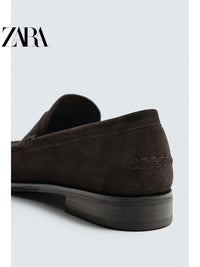 ZARA 2026 Verão Novo Sapatos Masculinos com Aba e Bolso em Couro Mocassim Estilo Náutico 2617720 700