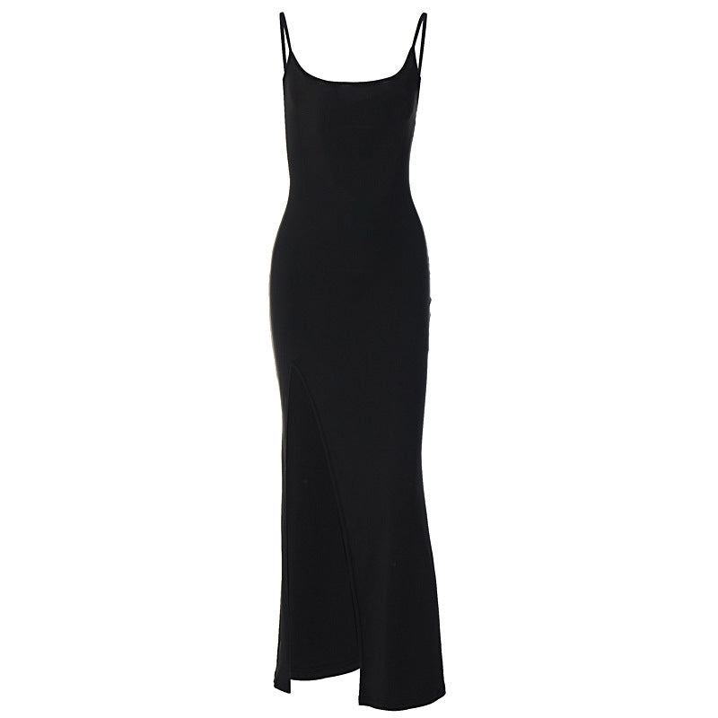 Vestido feminino feminino europeu e americano de verão 2026, um novo vestido sexy de renda, com alças finas e fendas, ajustado à anca para mulheres