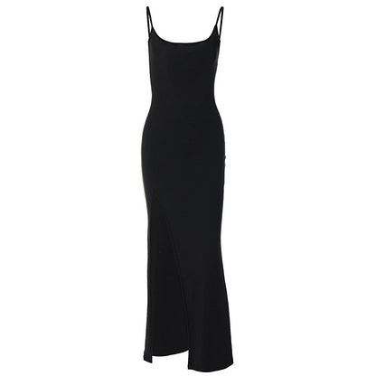 Vestido feminino feminino europeu e americano de verão 2026, um novo vestido sexy de renda, com alças finas e fendas, ajustado à anca para mulheres