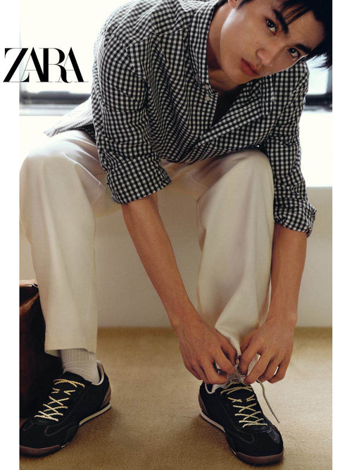 ZARA 2026 Primavera/Verão Sapatos Masculinos com Detalhes em Camurça, Modelo Retrô com Cadarço e Leves 2339720 800