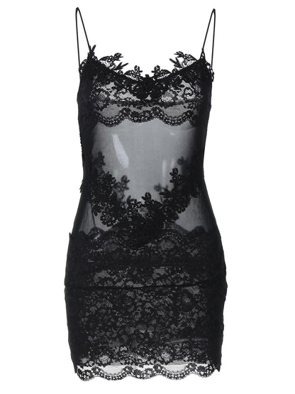 Moda INS europeia e americana, novo vestido sexy e picante de rapariga, renda transparente, justo ao corpo, renda ajustada às ancas para mulheres